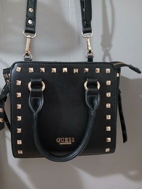 GUESS Black Satchel with Gold Hardware and Studs